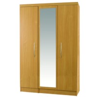 One Call Furniture Beech 3 Door Mirror Wardrobe