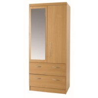 One Call Furniture Beech 2 Door Combi Mirror Wardrobe