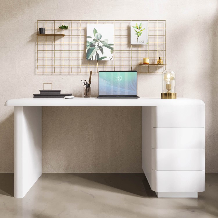 White Wooden Desk with 4 Drawers - Banks