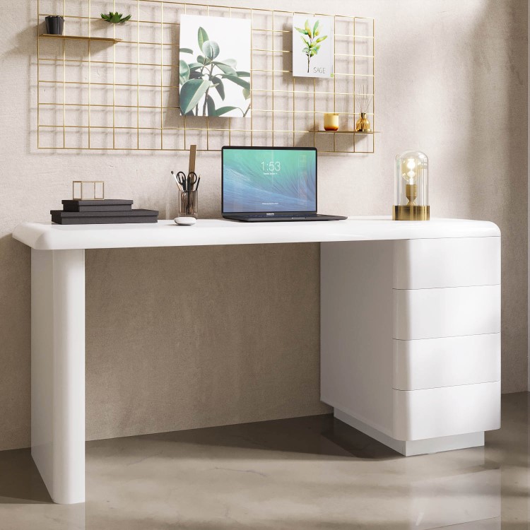 White Wooden Desk with 4 Drawers - Banks