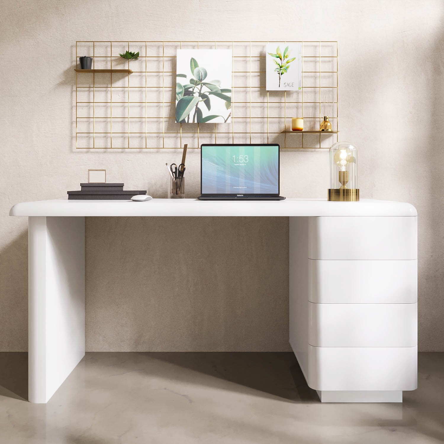 White Ribbed Desk White Wood Desk Table Nade Executive Desk (White) Highmoon Office