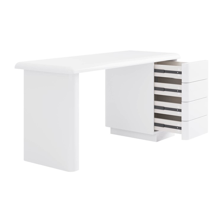 White Wooden Desk with 4 Drawers - Banks