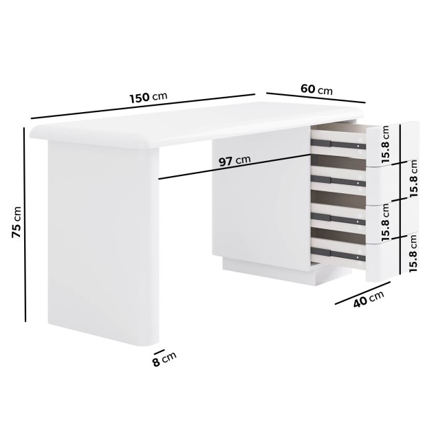 White Wooden Desk with 4 Drawers - Banks