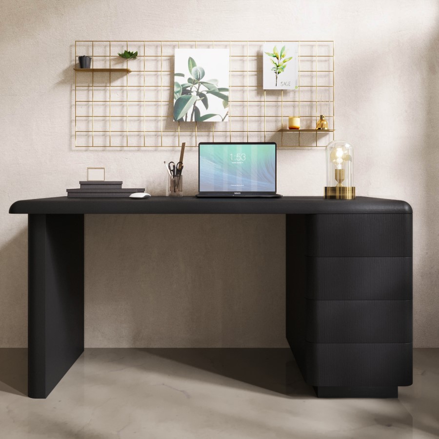 Black Wood Office Desk with Drawers - Banks