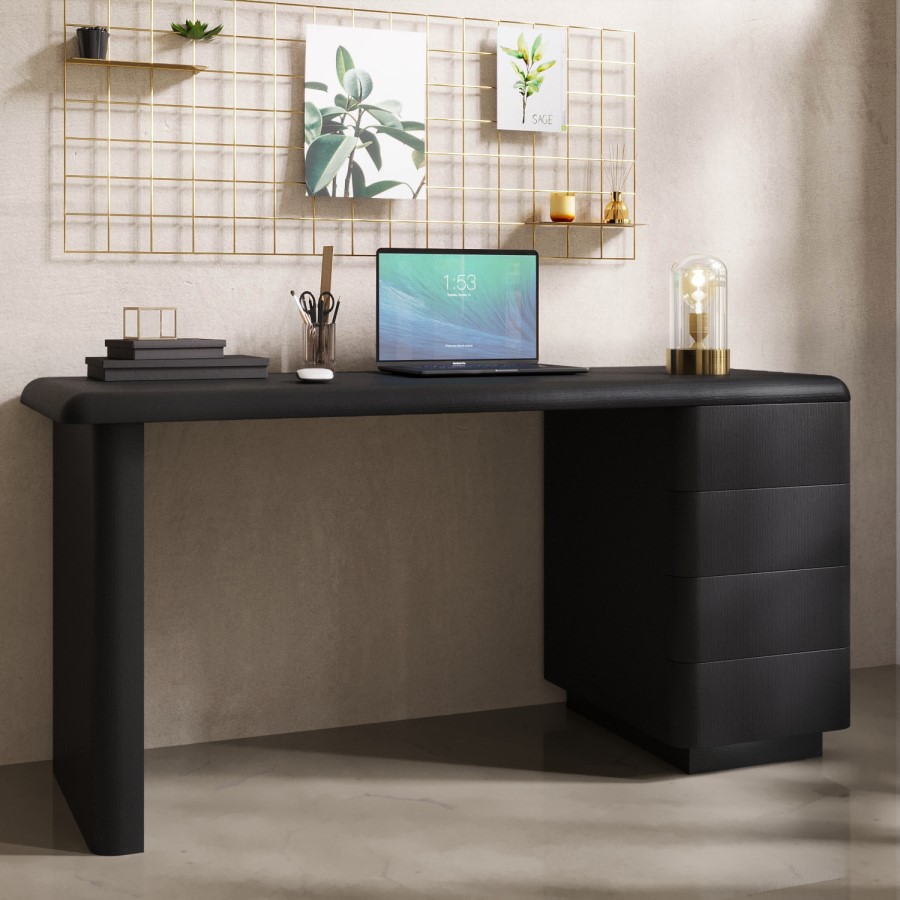 Black Wood Office Desk with Drawers - Banks