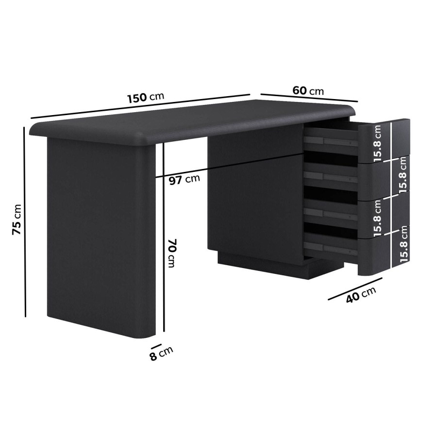 Black Wood Office Desk with Drawers - Banks