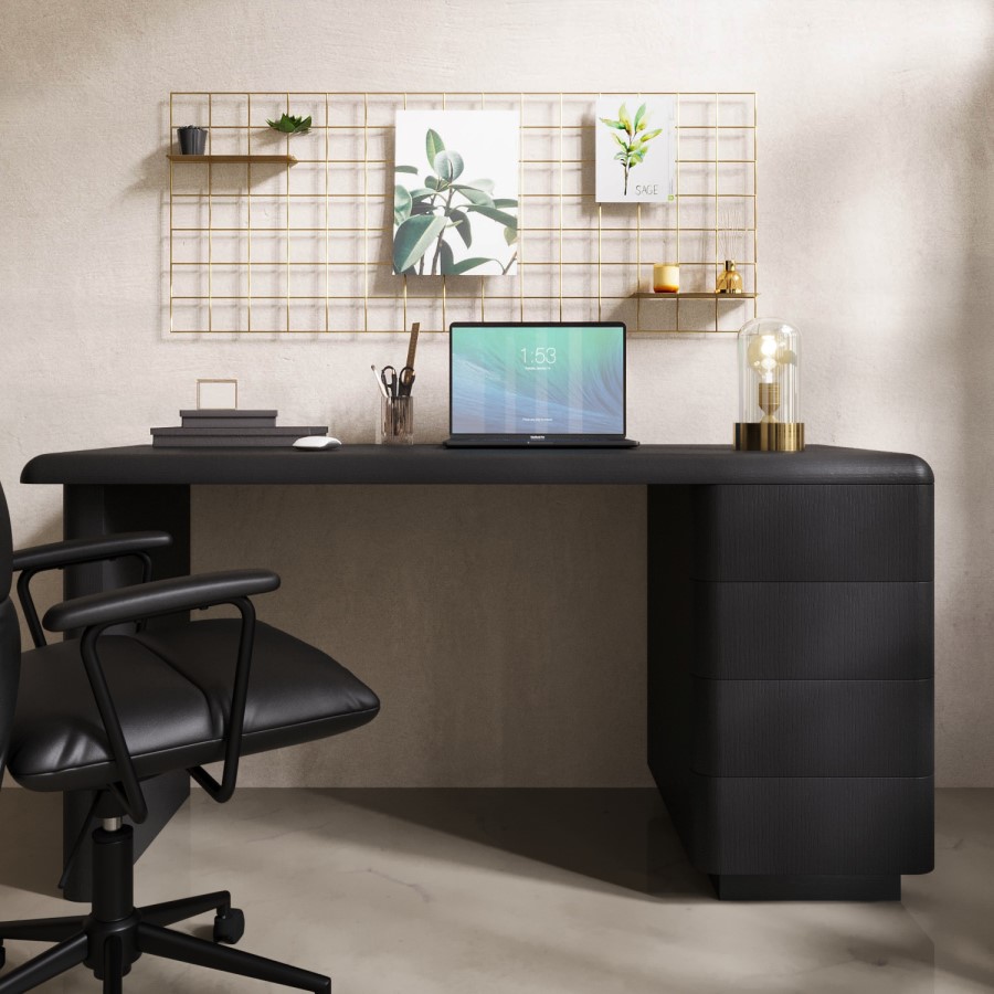 Black Wood Office Desk with Drawers - Banks