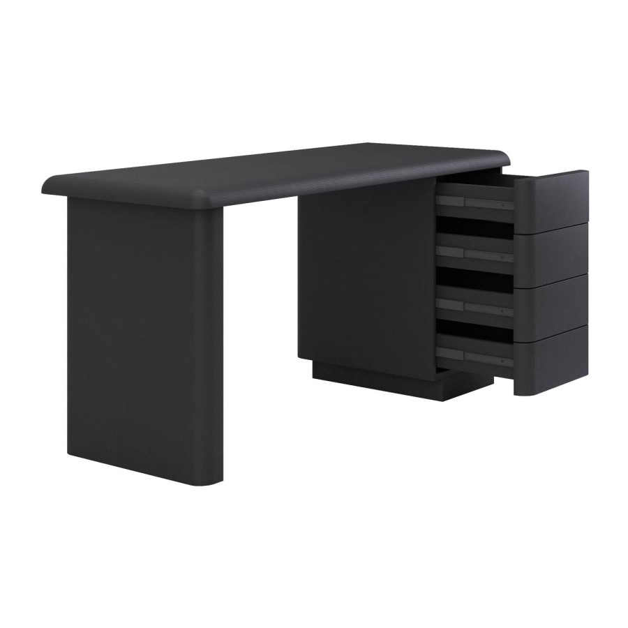 Black Wood Office Desk with Drawers - Banks