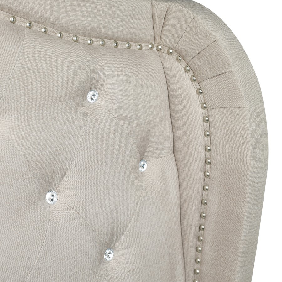 Bardot Double Bed with Diamante Stud Detailing in Beige Fabric