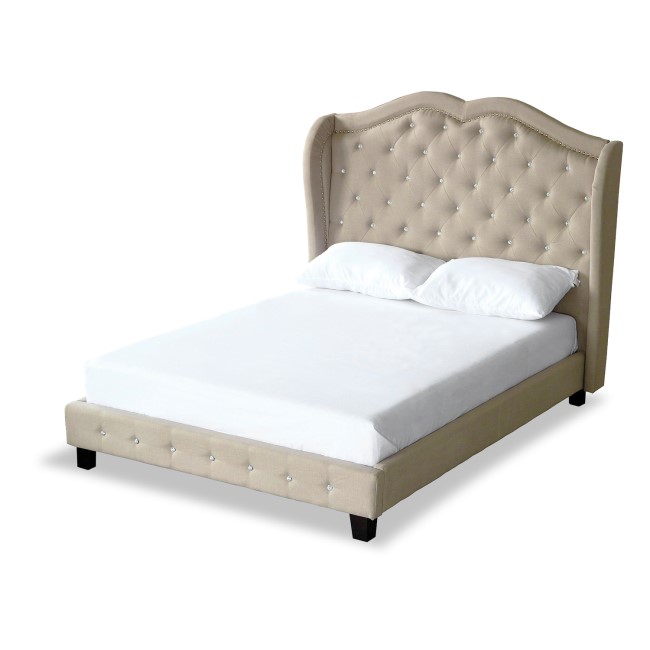 Bardot Kingsize Bed With Diamante Stud Detailing in Beige 