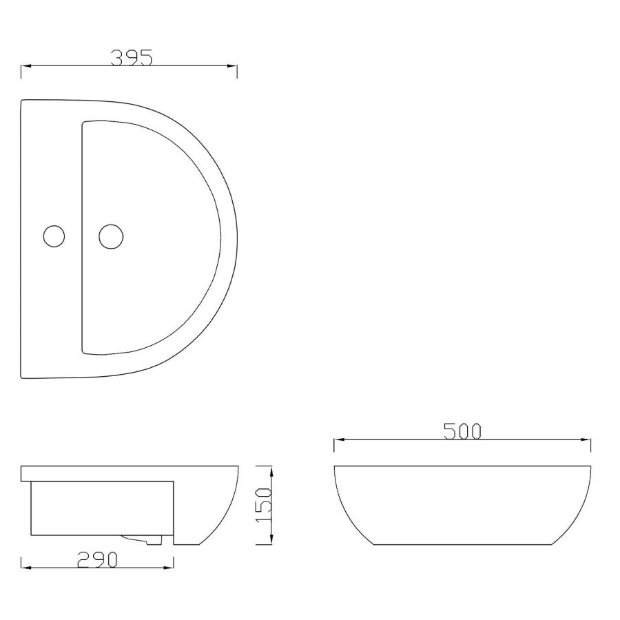 Semi Recessed Sink - 1 Tap Hole