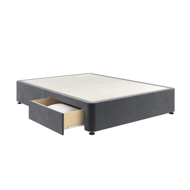 Grey Velvet Double Divan Bed Base with 2 Drawers - Langston