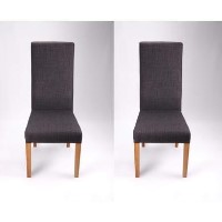 Amalga Pair of Charcoal Grey Fabric Dining Chairs with Oak Legs