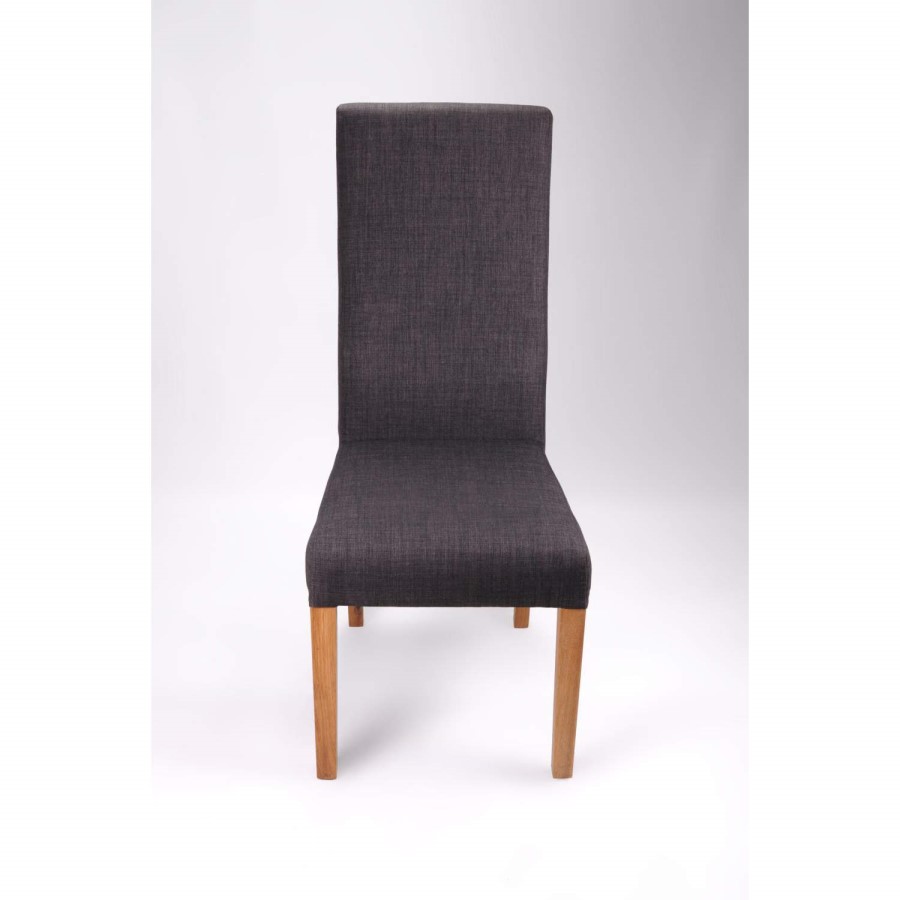 Amalga Pair of Charcoal Grey Fabric Dining Chairs with Oak Legs