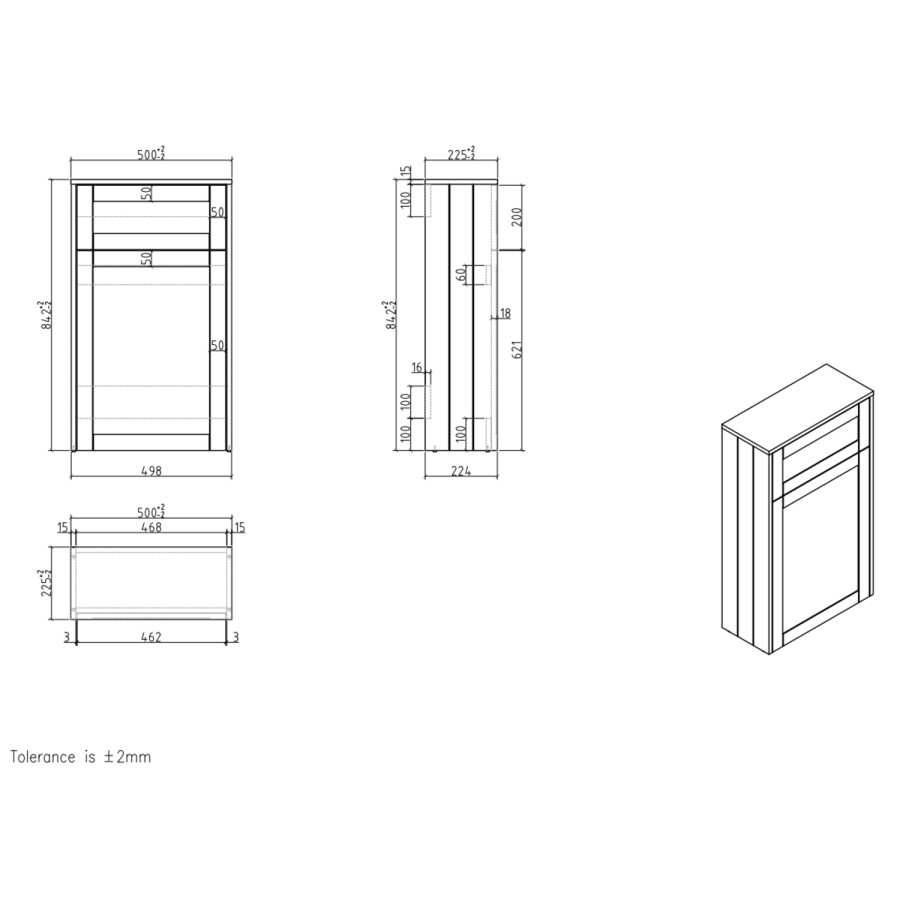 500mm Green Back to Wall Toilet Unit Only - Baxenden