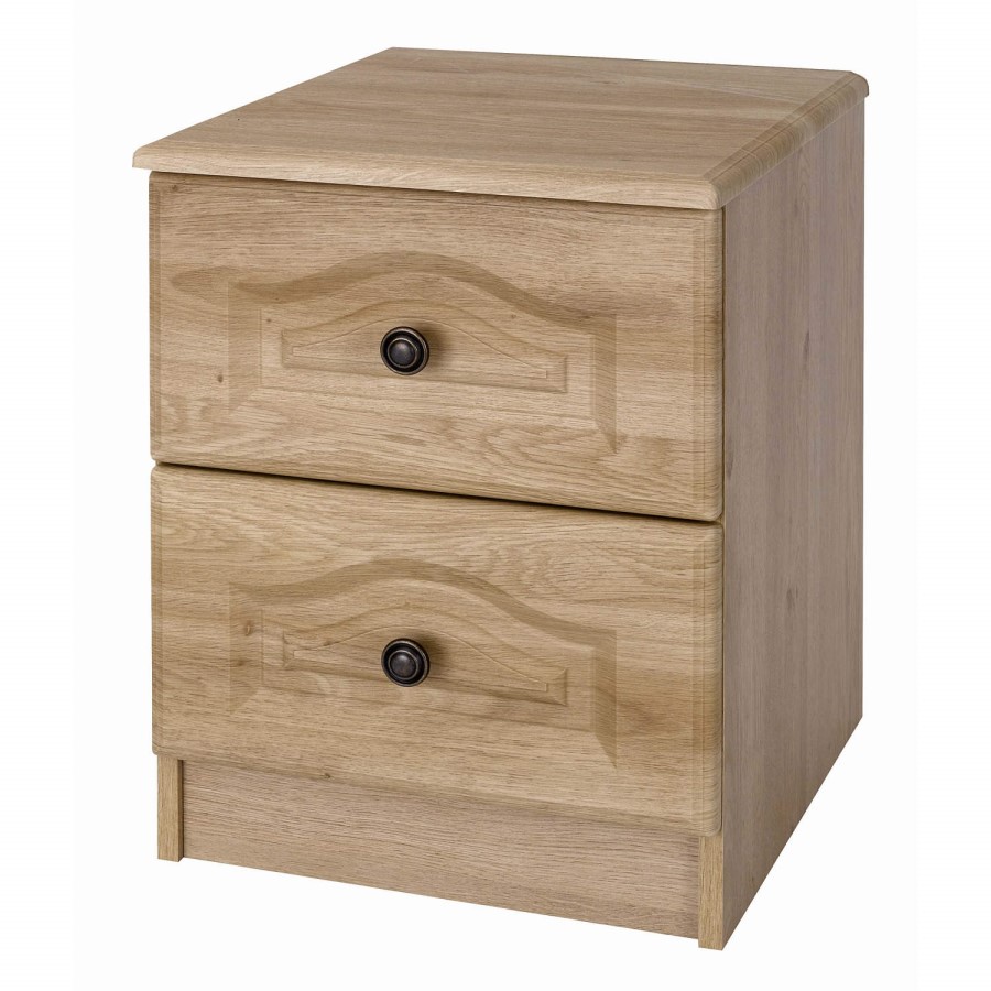 One Call Furniture Bordeaux 2 Drawer Bedside Chest in Textured Odessa Oak