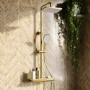 Brushed Brass Thermostatic Mixer Shower Set with Push Button & Shelf - Mika