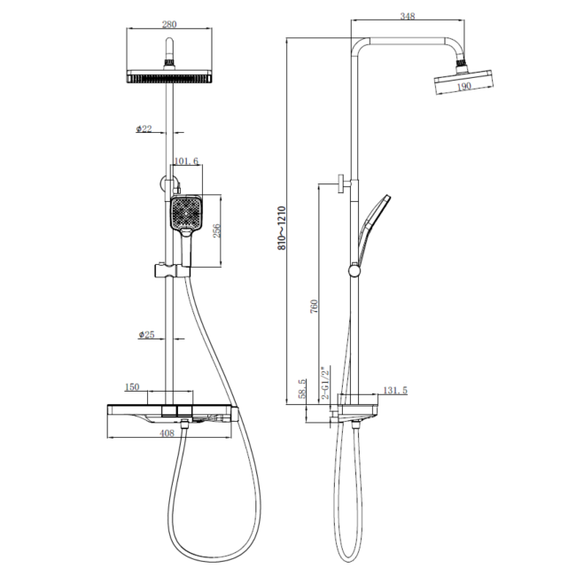 Brushed Brass Thermostatic Mixer Shower Set with Push Button & Shelf - Mika