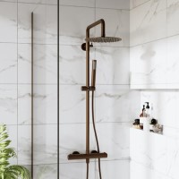 Brushed Bronze Thermostatic Bar Mixer Shower Set with Slide Rail Kit & Pencil Hand Shower - Arissa