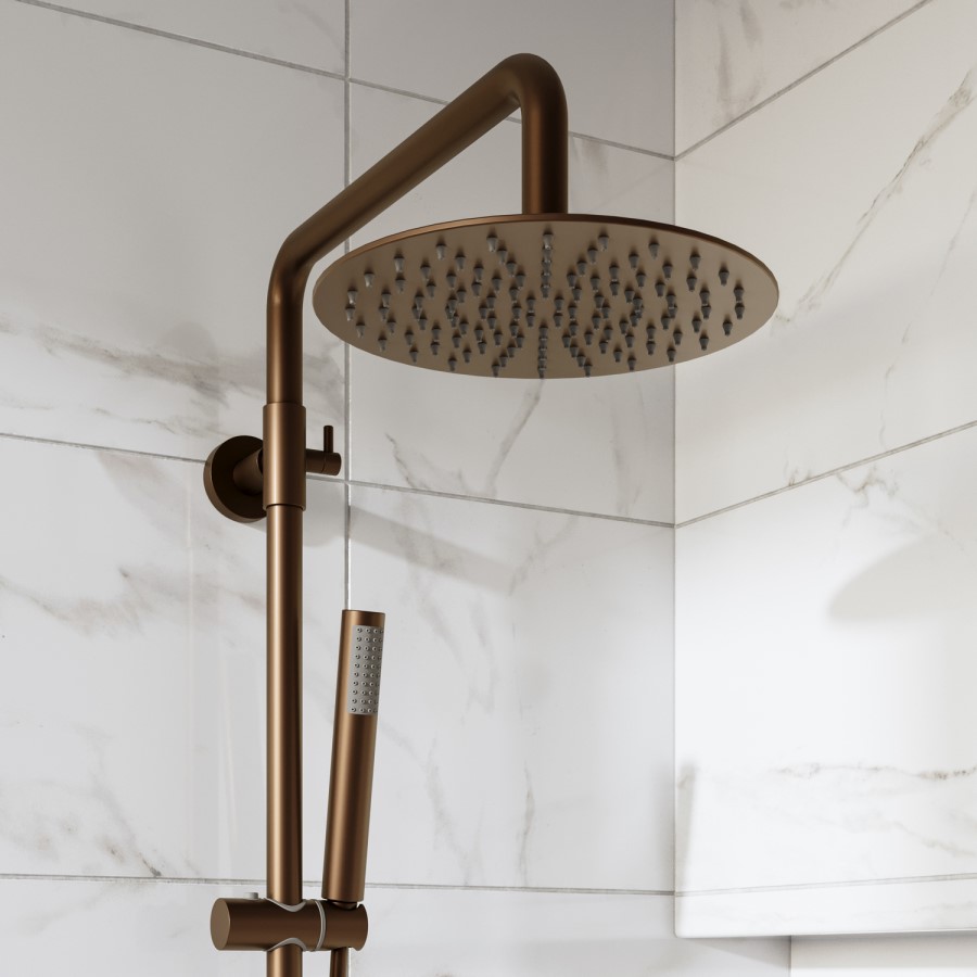 Brushed Bronze Thermostatic Bar Mixer Shower Set with Slide Rail Kit & Pencil Hand Shower - Arissa