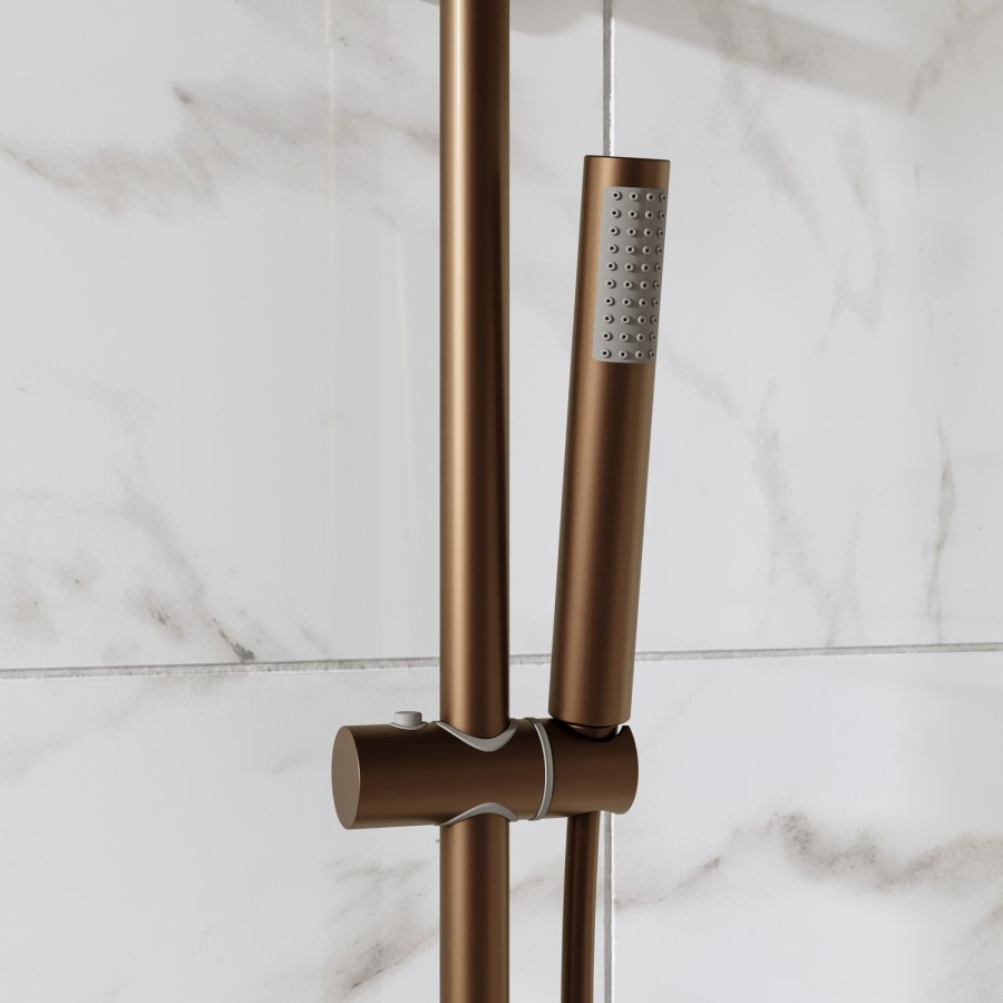 Brushed Bronze Thermostatic Bar Mixer Shower Set with Slide Rail Kit & Pencil Hand Shower - Arissa