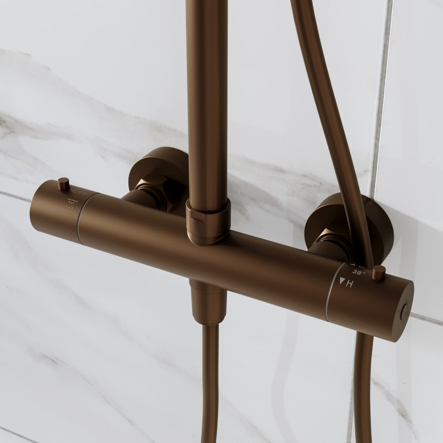 Brushed Bronze Thermostatic Bar Mixer Shower Set with Slide Rail Kit & Pencil Hand Shower - Arissa