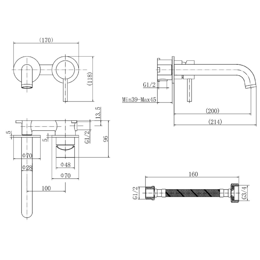 Brushed Bronze Wall Mounted Bath Mixer Tap - Arissa