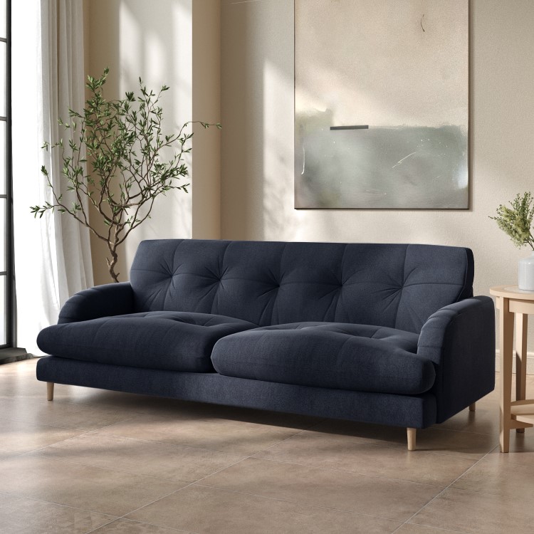 Dark Blue Velvet 3 Seater Mid Century Sofa - Beckett