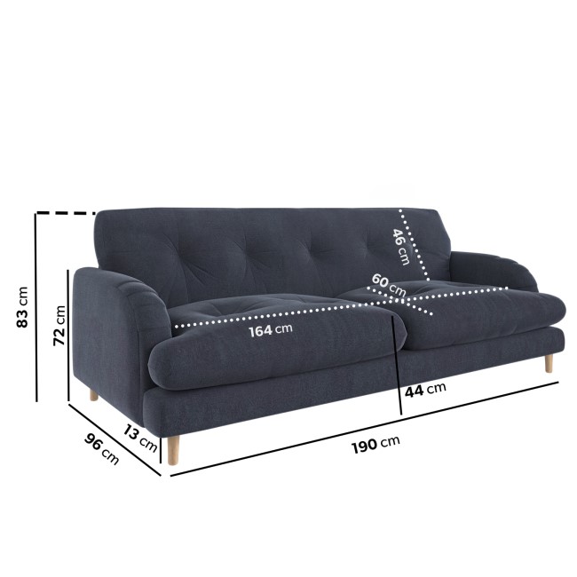 Dark Blue Velvet 3 Seater Mid Century Sofa - Beckett