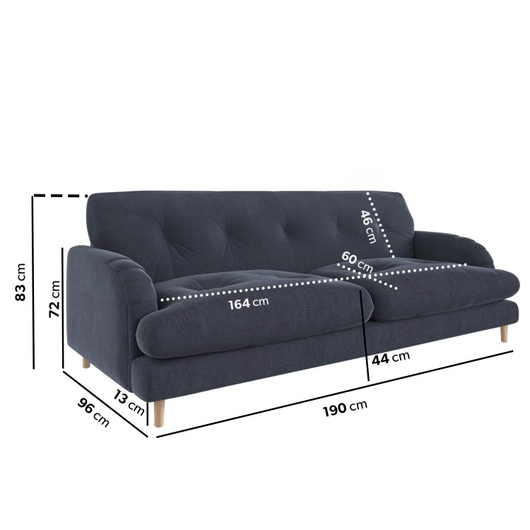 Dark Blue Velvet 3 Seater Mid Century Sofa - Beckett