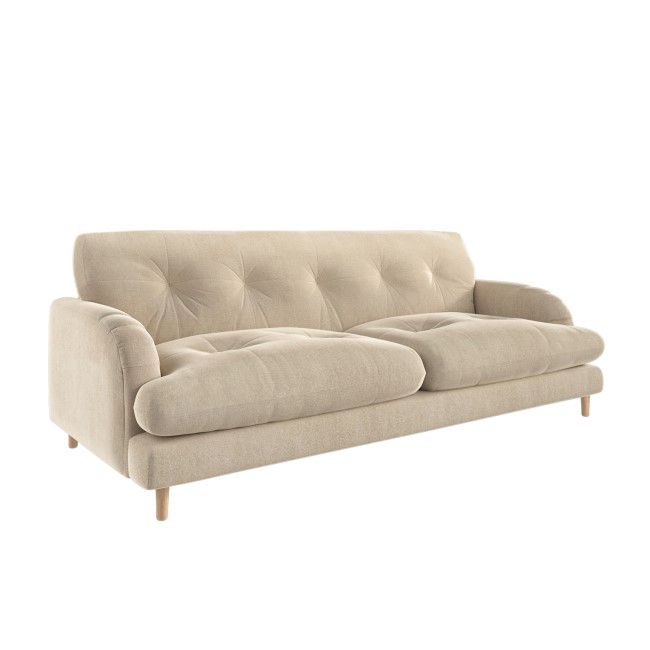 Beige Velvet 3 Seater Mid Century Sofa - Beckett