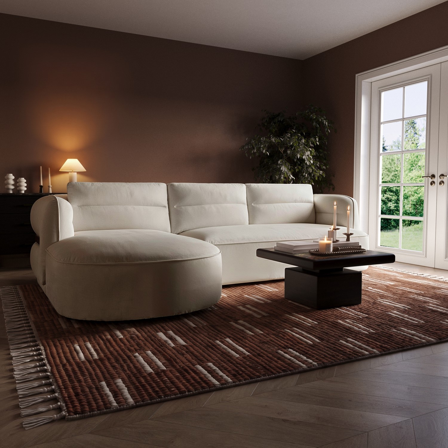 Chenille 4 Seater Left Hand L Shape Curved Chaise Corner Sofa