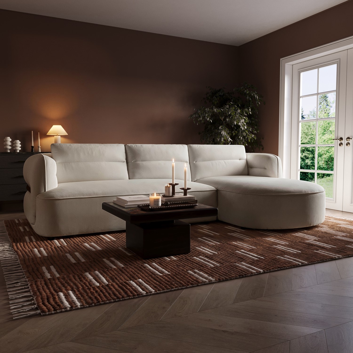 Chenille 4 Seater Right Hand L Shape Curved Chaise Corner Sofa