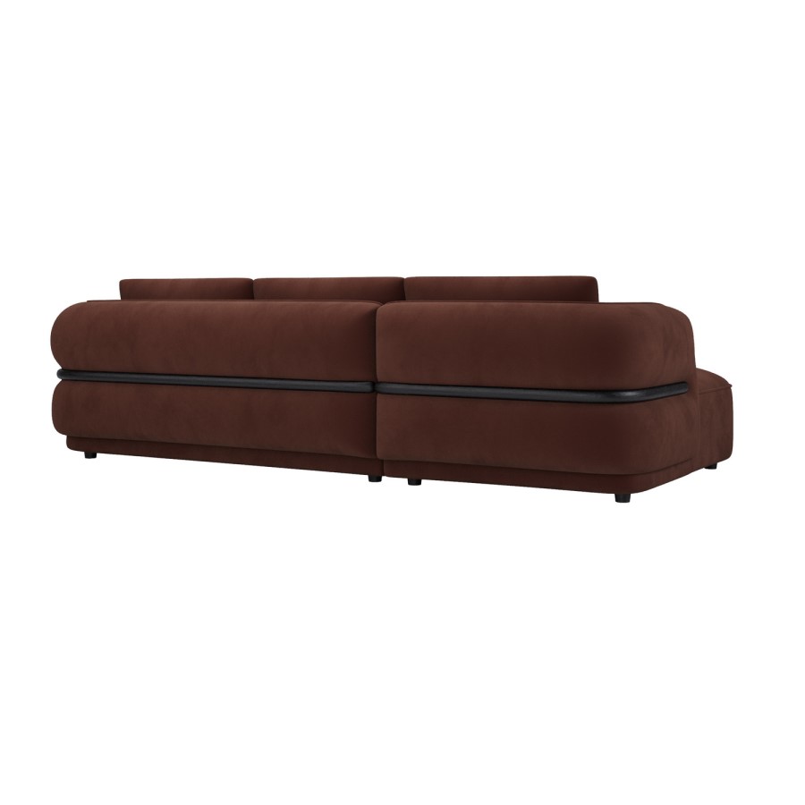 Dark Rust Velvet 4 Seater Left Hand L-Shape Curved Chaise Corner Sofa - Bodhi
