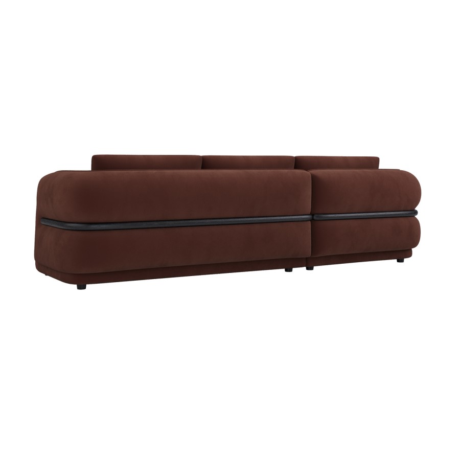 Dark Rust Velvet 4 Seater Left Hand L-Shape Curved Chaise Corner Sofa - Bodhi