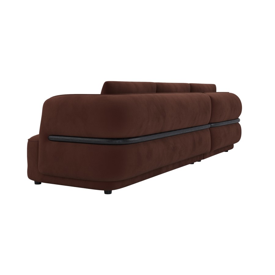 Dark Rust Velvet 4 Seater Left Hand L-Shape Curved Chaise Corner Sofa - Bodhi