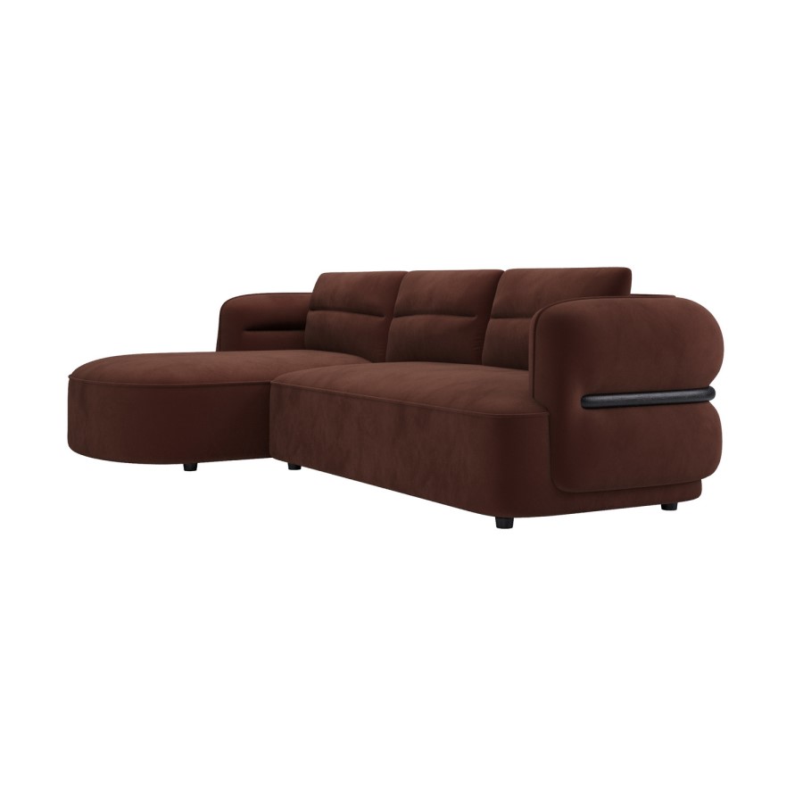 Dark Rust Velvet 4 Seater Left Hand L-Shape Curved Chaise Corner Sofa - Bodhi