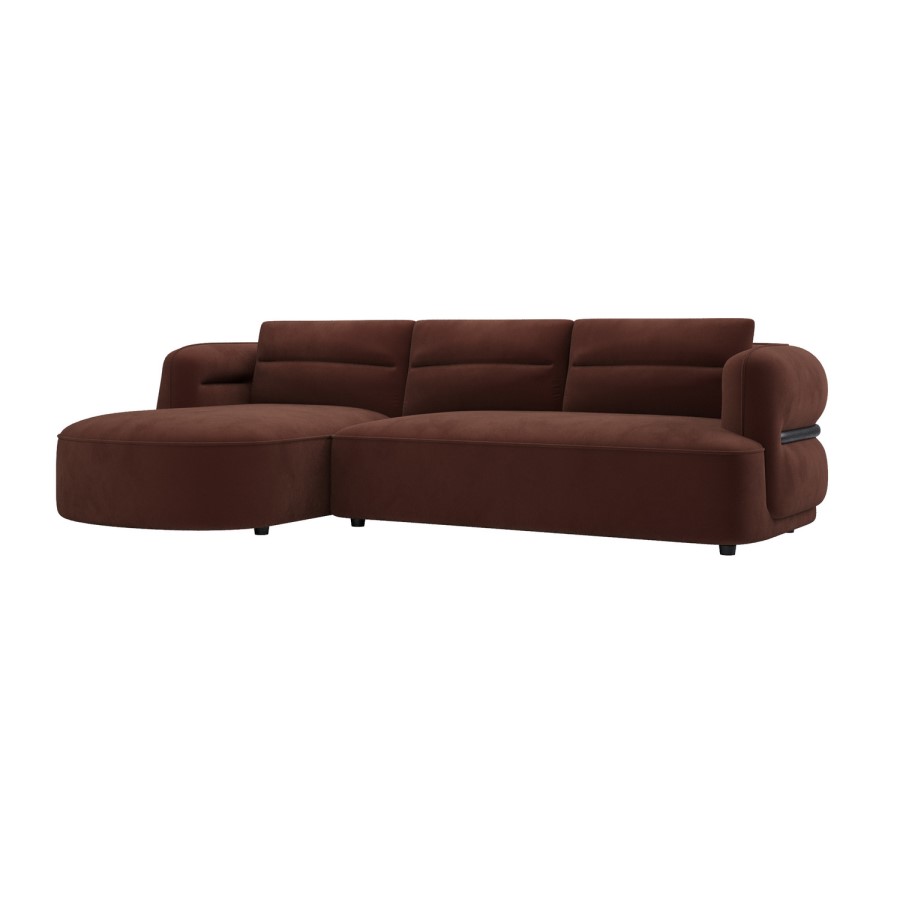 Dark Rust Velvet 4 Seater Left Hand L-Shape Curved Chaise Corner Sofa - Bodhi