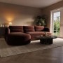 Dark Rust Velvet 4 Seater Left Hand L-Shape Curved Chaise Corner Sofa - Bodhi