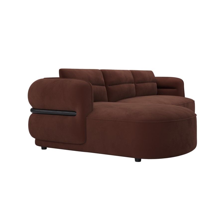 Dark Rust Velvet 4 Seater Left Hand L-Shape Curved Chaise Corner Sofa - Bodhi