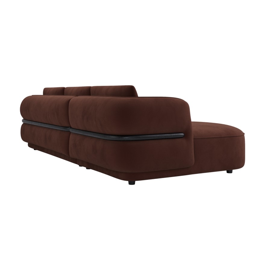 Dark Rust Velvet 4 Seater Left Hand L-Shape Curved Chaise Corner Sofa - Bodhi