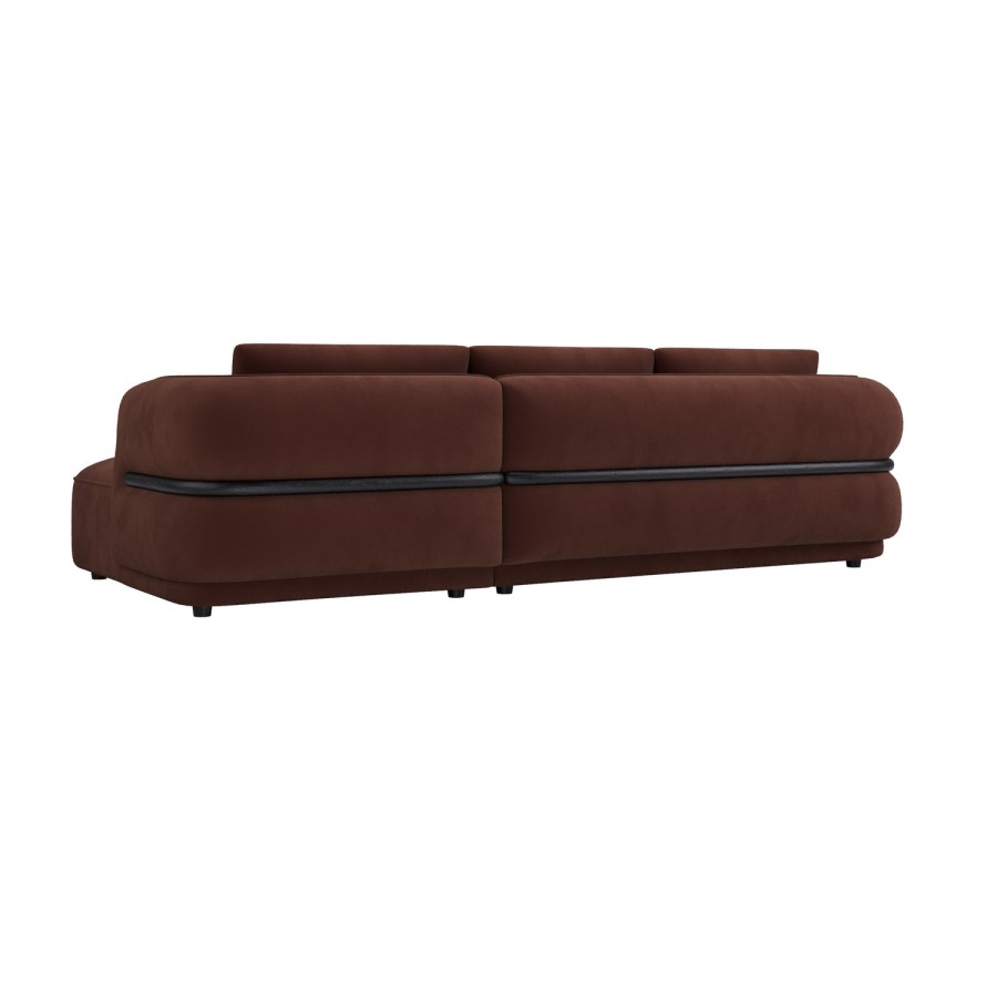 Dark Rust Velvet 4 Seater Right Hand L-Shape Curved Chaise Corner Sofa - Bodhi