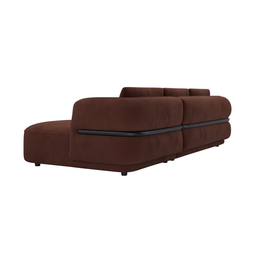 Dark Rust Velvet 4 Seater Right Hand L-Shape Curved Chaise Corner Sofa - Bodhi