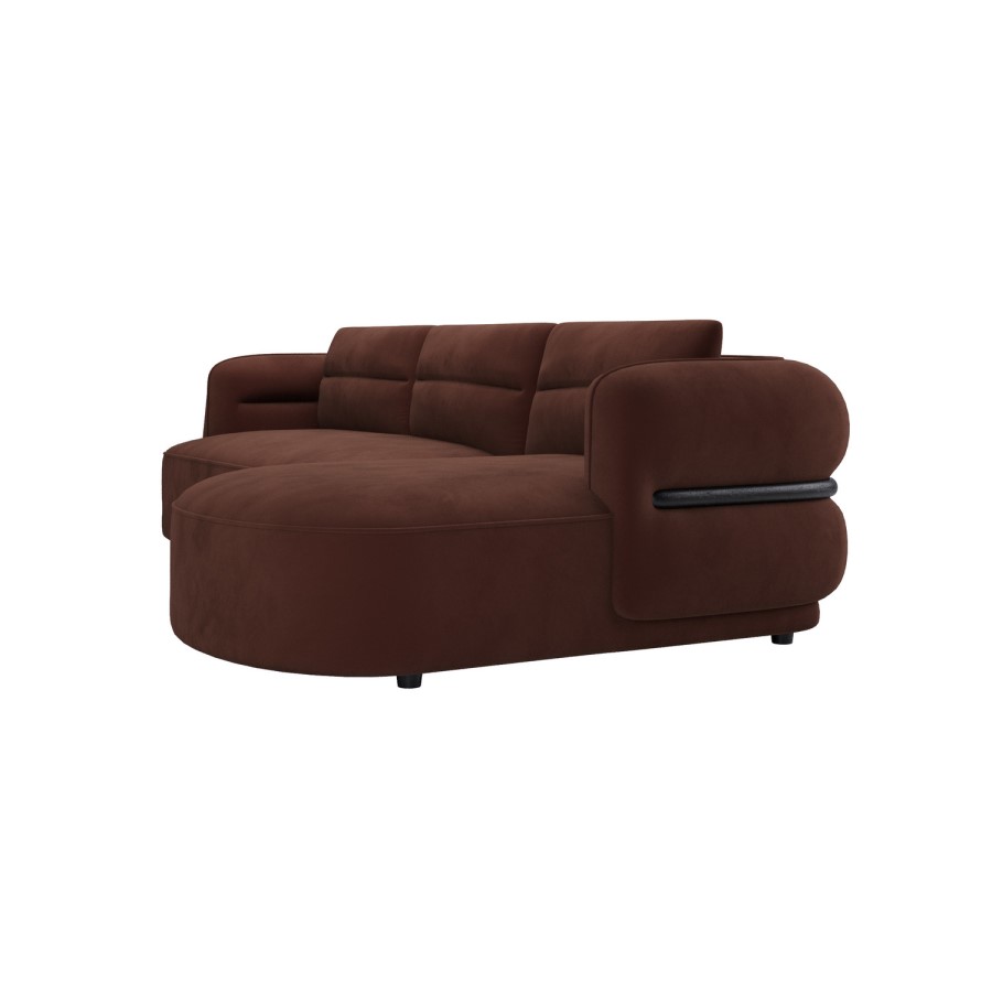 Dark Rust Velvet 4 Seater Right Hand L-Shape Curved Chaise Corner Sofa - Bodhi