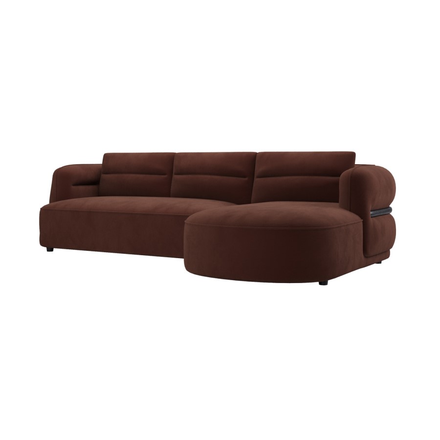 Dark Rust Velvet 4 Seater Right Hand L-Shape Curved Chaise Corner Sofa - Bodhi