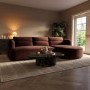 Dark Rust Velvet 4 Seater Right Hand L-Shape Curved Chaise Corner Sofa - Bodhi