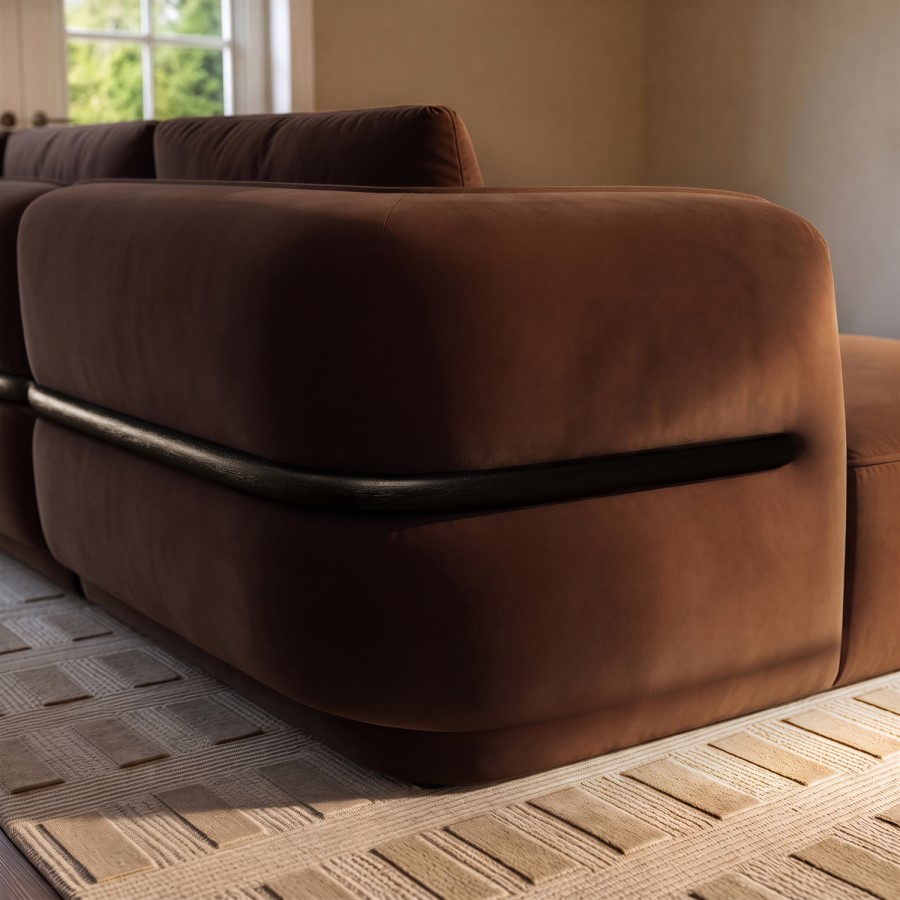 Dark Rust Velvet 4 Seater Right Hand L-Shape Curved Chaise Corner Sofa - Bodhi