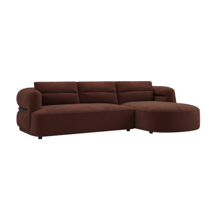 Dark Rust Velvet 4 Seater Right Hand L-Shape Curved Chaise Corner Sofa - Bodhi