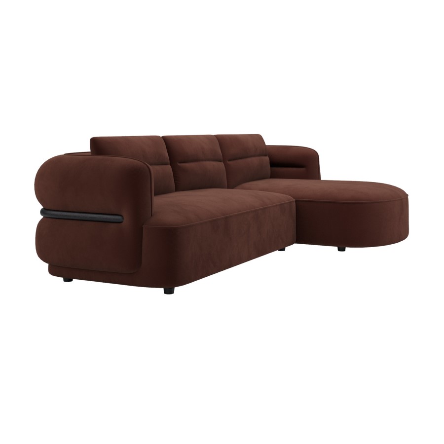 Dark Rust Velvet 4 Seater Right Hand L-Shape Curved Chaise Corner Sofa - Bodhi