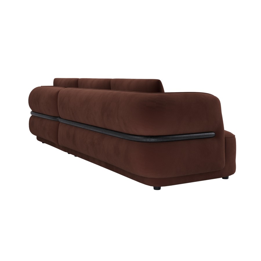 Dark Rust Velvet 4 Seater Right Hand L-Shape Curved Chaise Corner Sofa - Bodhi
